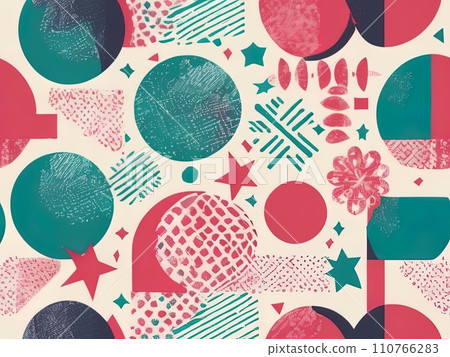 Risograph effect geometric Abstract shapes and Vector Christmas Boho elements with riso print texture  110766283
