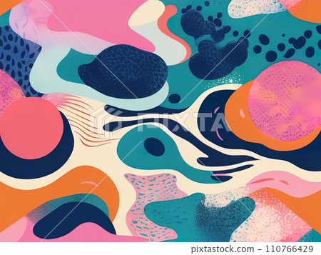 abstract shapes and textured risographe effect with Fluid organic shapes layered with multiple colors  110766429
