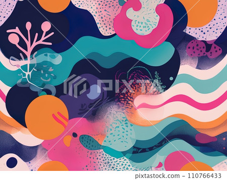 abstract shapes and textured risographe effect with Fluid organic shapes layered with multiple colors abstract shapes and textured risographe effect with Fluid organic shapes layered with multiple colors 110766433