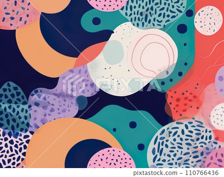 abstract shapes and textured risographe effect with Fluid organic shapes layered with multiple colors  110766436