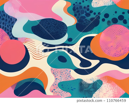 abstract shapes and textured risographe effect with Fluid organic shapes layered with multiple colors abstract shapes and textured risographe effect with Fluid organic shapes layered with multiple colors 110766459