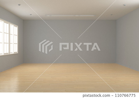 Empty cosy room interior with wooden floor and grey wall 110766775