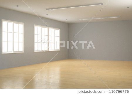 Empty cosy room interior with wooden floor and grey wall 110766776