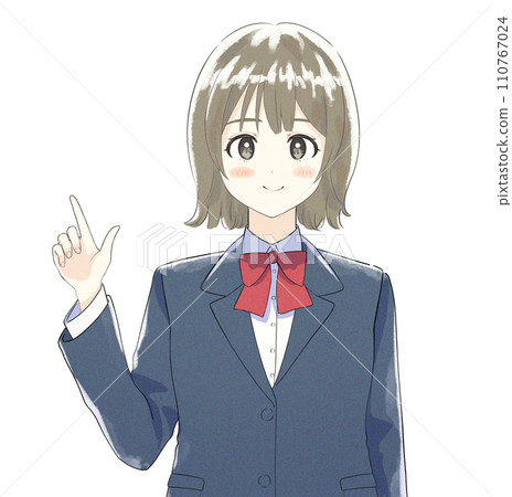 Illustration of a teenage girl in a uniform pointing and smiling Illustration of a teenage girl in a uniform pointing and smiling 110767024