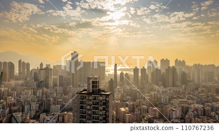 Modern skyline at sunset in empty urban area. Jan 7 2024 Modern skyline at sunset in empty urban area. Jan 7 2024 110767236