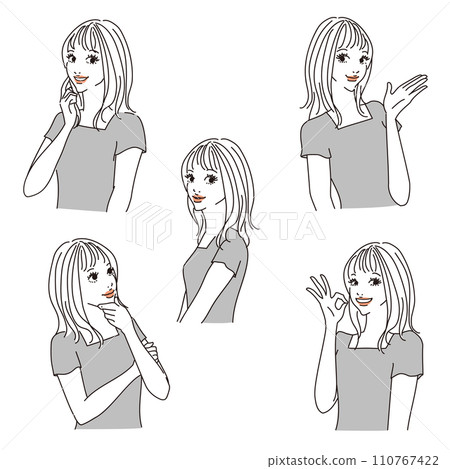Cute female upper body with semi-long hair Cute female upper body with semi-long hair 110767422