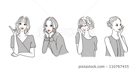 Stylish female upper body with various expressions 110767435