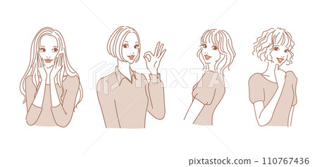 Stylish female upper body with various expressions 110767436