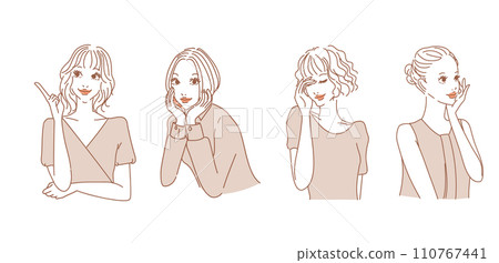 Stylish female upper body with various expressions Stylish female upper body with various expressions 110767441