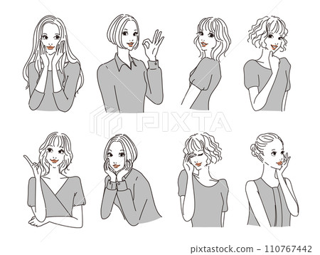 Stylish female upper body with various expressions Stylish female upper body with various expressions 110767442