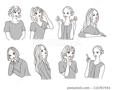 Stylish female upper body with various expressions Stylish female upper body with various expressions 110767443