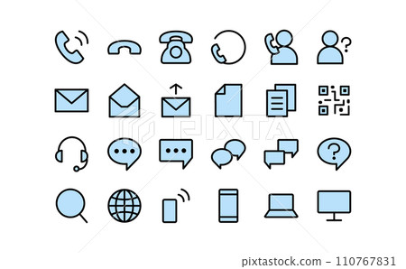 Contact us black line drawing/blue icon set 110767831