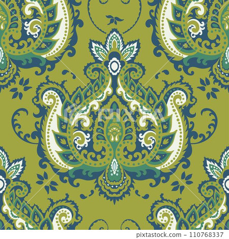Paisley blossom motif with leaves and branches 110768337