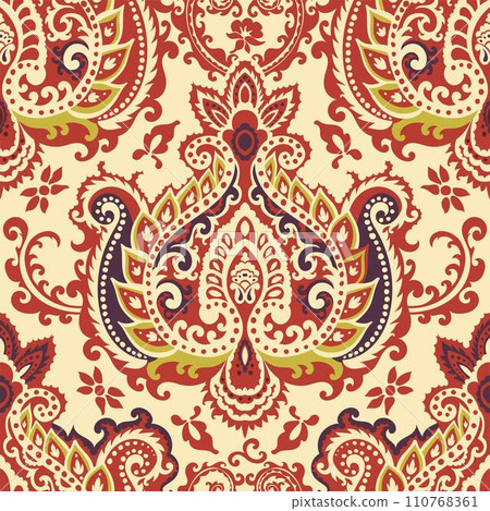 Damask ornament with leaves, branches and blooms Damask ornament with leaves, branches and blooms 110768361