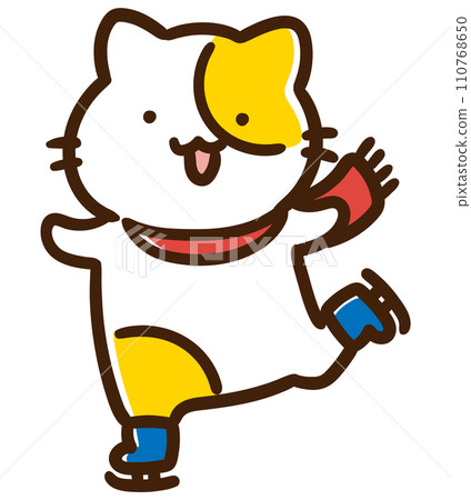 Deformed illustration of a cute cat character having fun skating Deformed illustration of a cute cat character having fun skating 110768650