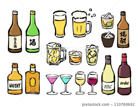 飲品、無限暢飲、宴會飲料、酒類插畫套裝 飲品、無限暢飲、宴會飲料、酒類插畫套裝 110768692
