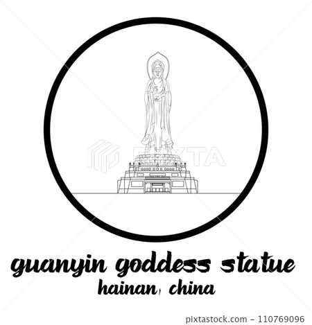 Circle icon line Guanyin Goddess Statue. vector illustration 110769096