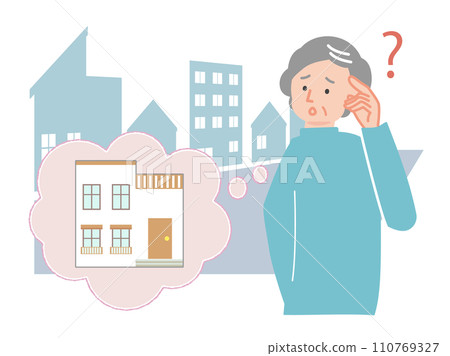 一位迷路且陷入困境的老年婦女的插圖 一位迷路且陷入困境的老年婦女的插圖 110769327