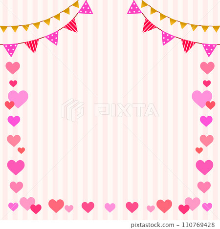 Heart and garland decorative frame background striped square Heart and garland decorative frame background striped square 110769428