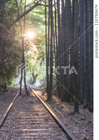 Kurayoshi Line rails shining in the morning sun Kurayoshi Line rails shining in the morning sun 110769474