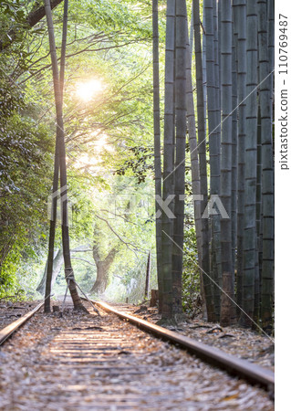 Kurayoshi Line rails shining in the morning sun 110769487