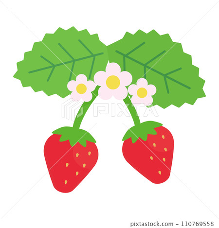 Simple and cute strawberry leaf and flower illustration (flat design) Simple and cute strawberry leaf and flower illustration (flat design) 110769558