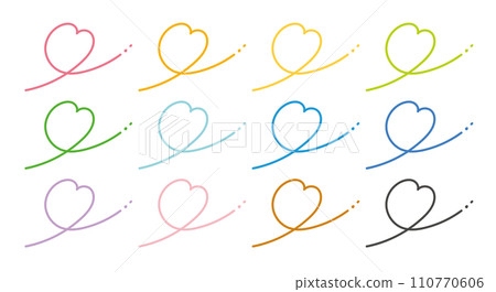 Color variations Illustration material of colorful hearts with hand-drawn lines 110770606