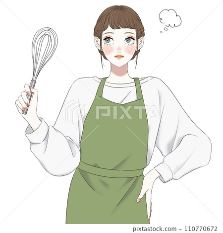 圍裙的一名婦女有想法的 圍裙的一名婦女有想法的 110770672