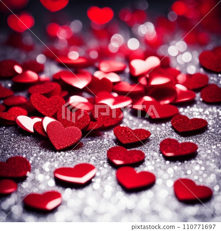 Red Hearts On Shiny Glitter Background 110771697