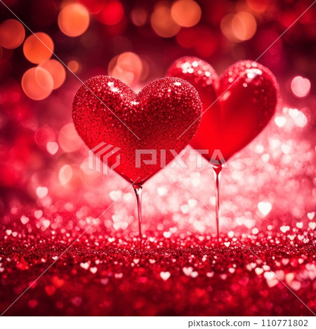 Red Hearts On Shiny Glitter Background Red Hearts On Shiny Glitter Background 110771802