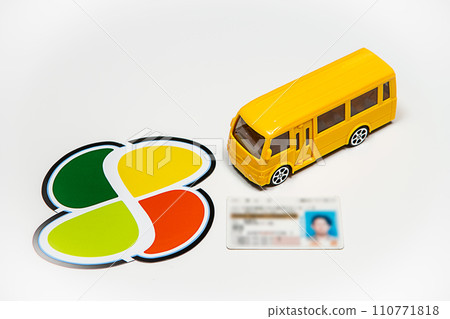 Bus model, driving license and silver mark 110771818