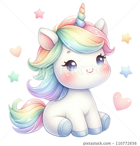 Unicorn in rainbow and white colors for baby and girls birthday party 110772656