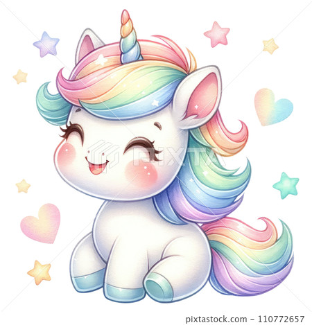 Unicorn in rainbow and white colors for baby and girls birthday party 110772657