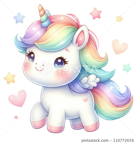 Unicorn in rainbow and white colors for baby and girls birthday party 110772658