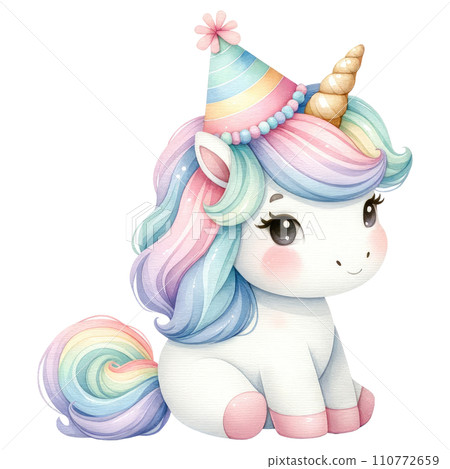 Unicorn in rainbow and white colors for baby and girls birthday party 110772659