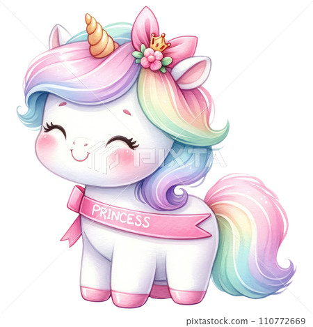 Unicorn in rainbow and white colors for baby and girls birthday party Unicorn in rainbow and white colors for baby and girls birthday party 110772669