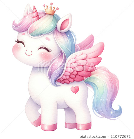Unicorn in rainbow and white colors for baby and girls birthday party Unicorn in rainbow and white colors for baby and girls birthday party 110772671
