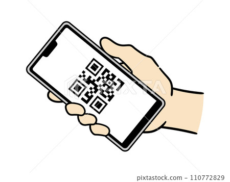 Hand of a man paying with a QR code on his smartphone 110772829