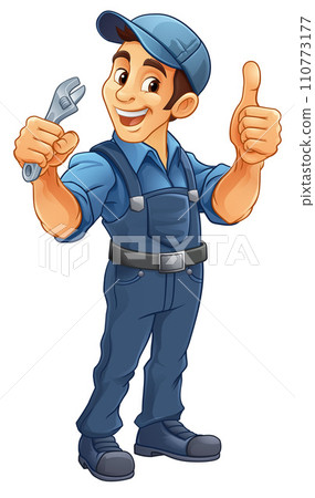 Mechanic Plumber Cartoon Wrench Spanner Handyman 110773177