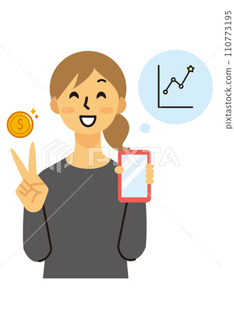 Housewife, female, middle-aged, smartphone investment, long hair 110773195