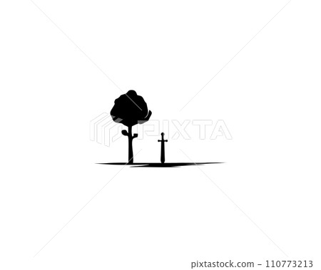 sword stuck in the ground. isolated with view of silhouette sword with tree. simple premium vector design. best for logo, badge, emblem, icon, sticker design. available in eps 10 110773213