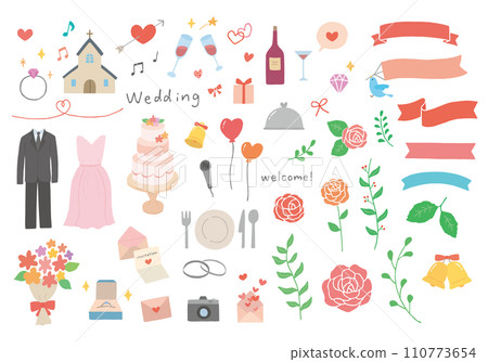 Hand-drawn illustration set related to weddings (color/no outline) Hand-drawn illustration set related to weddings (color/no outline) 110773654
