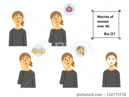 Housewife, female, middle-aged, troubled, long hair 110773776
