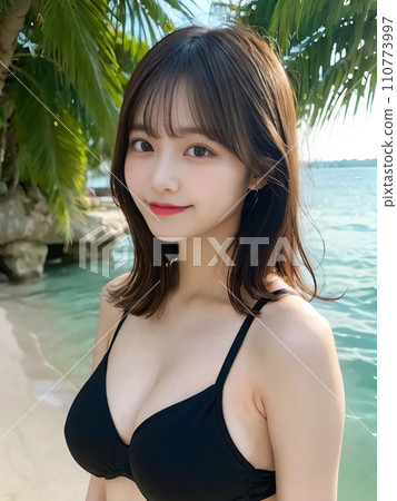 “AI-generated image” of a Minato-ku girl smiling in a swimsuit at the sea 110773997