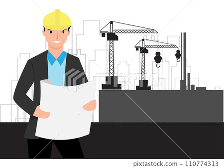 building designer Plan and design building structures such as condos, apartments, factories. Vector illustrations. 110774313
