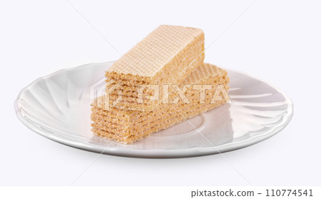 Sweet Belgian waffles for breakfast isolated on white background 110774541