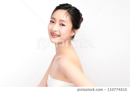 Beautiful young asian woman with clean fresh skin on white background, Face care, Facial treatment, Cosmetology, beauty and spa, Asian women portrait. 110774810