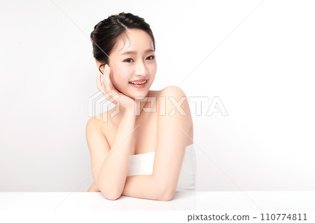 Beautiful young asian woman with clean fresh skin on white background, Face care, Facial treatment, Cosmetology, beauty and spa, Asian women portrait. 110774811