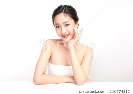 Beautiful young asian woman with clean fresh skin on white background, Face care, Facial treatment, Cosmetology, beauty and spa, Asian women portrait. 110774815