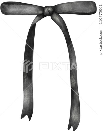 Black Coquette ribbon bow watercolor 110775061